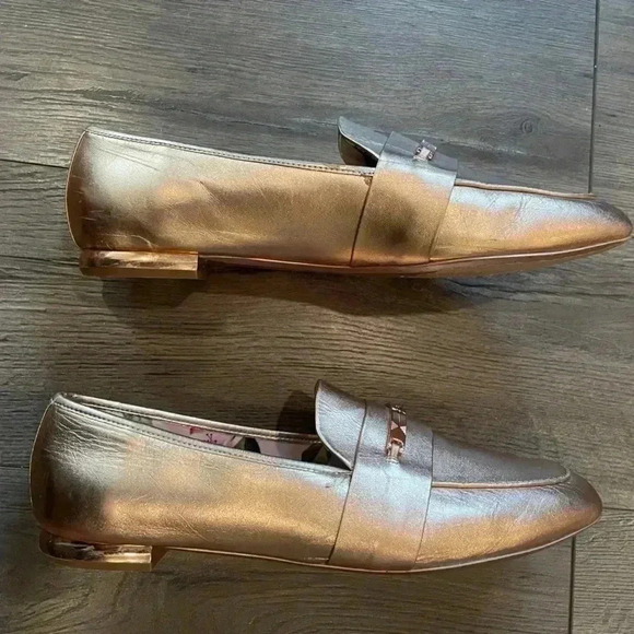 Ted Baker Eliena Snaffle Trim Metallic Golden Leather Loafers- Women- US 9.5 - Picture 5 of 10